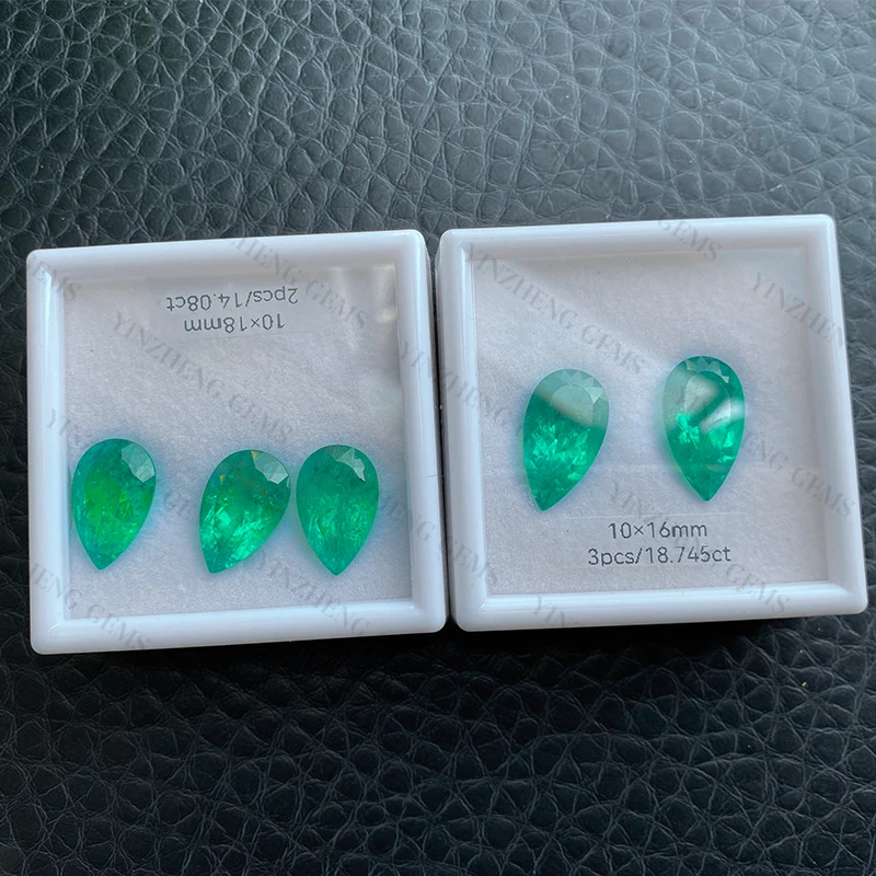 Hydrothermal Pear Shape Lab Grown Emerald Colombian Loose Gemstones Green Color With AGL Certificates  For Making Jewelry Rings