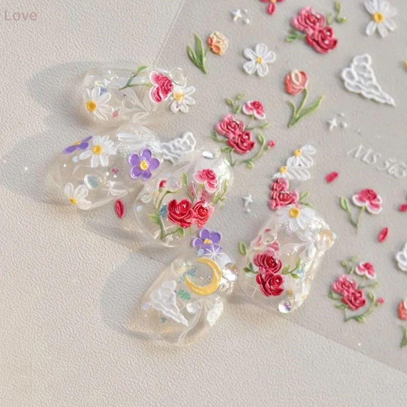 [L&P] وردة حمراء زهرة الربيع زهرة صغيرة القمر والسحابة مسمار الفن ملصقات لاصقة مانيكير الديكور