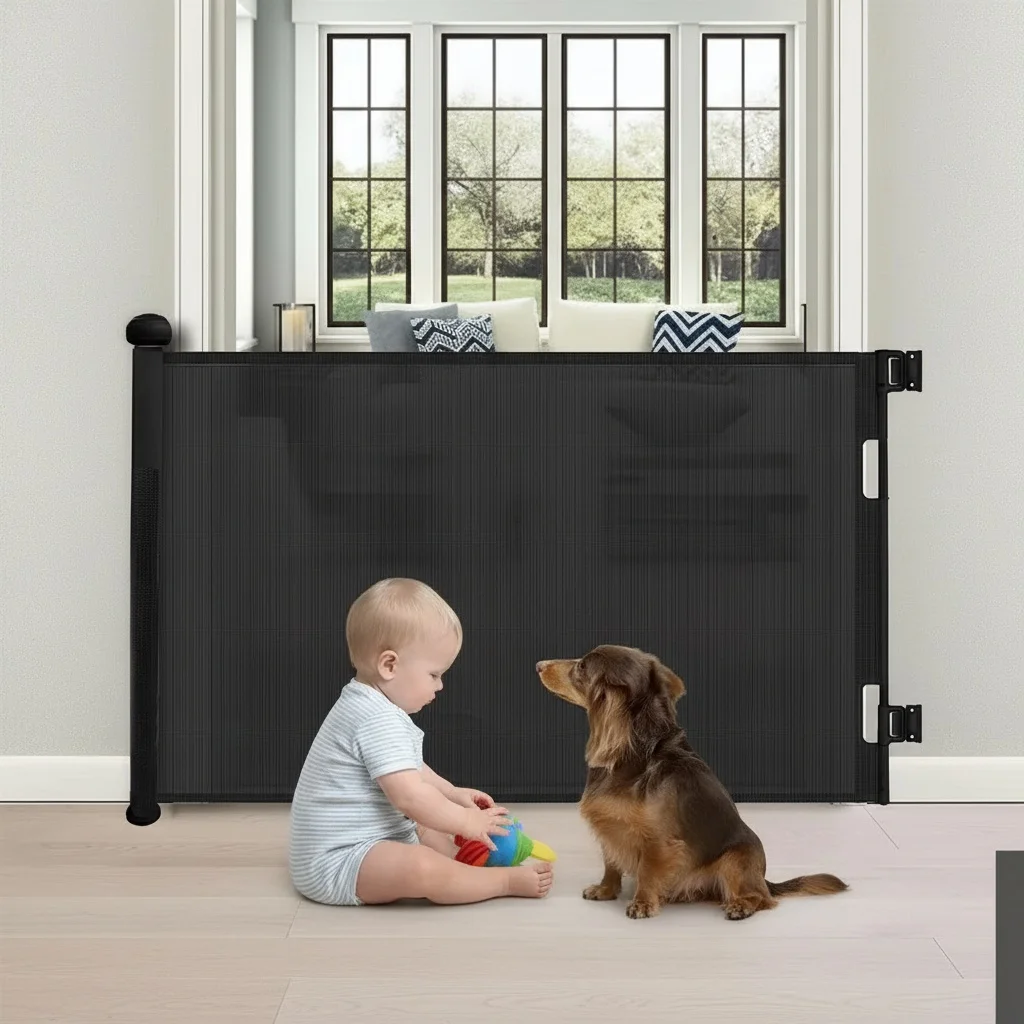 

Выдвижные детские безопасные ворота для собак и кошек, лестничный дверной забор, ширина 71 дюймов, защитная сетка для детей, детский защитный дверной проем, уличные ворота для домашних животных