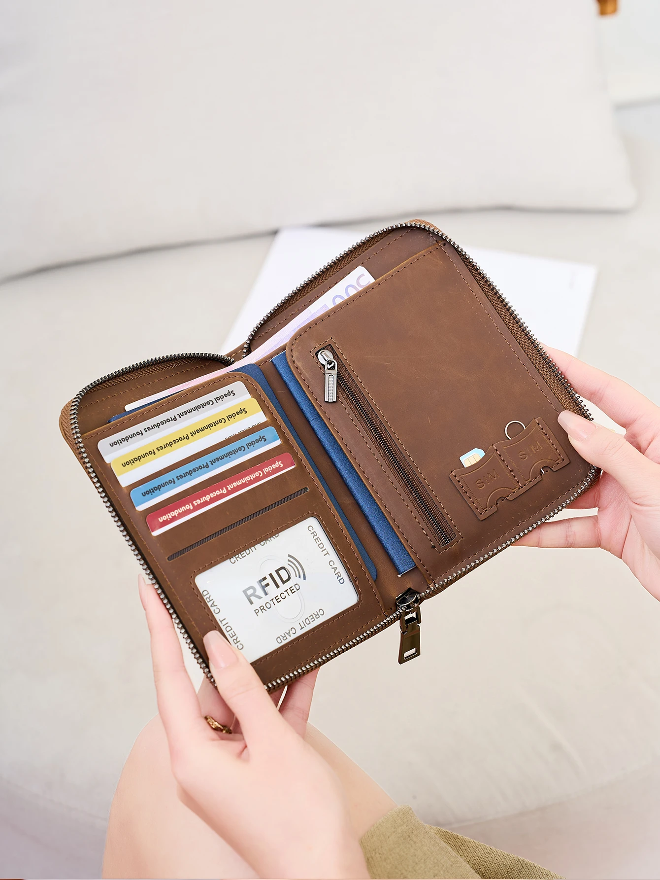 

RFID Blocking Passport Bag Men Women Travel Ticket Card Document Storage Bag, Zipper Long Passport Wallet Fashion Passport Cover