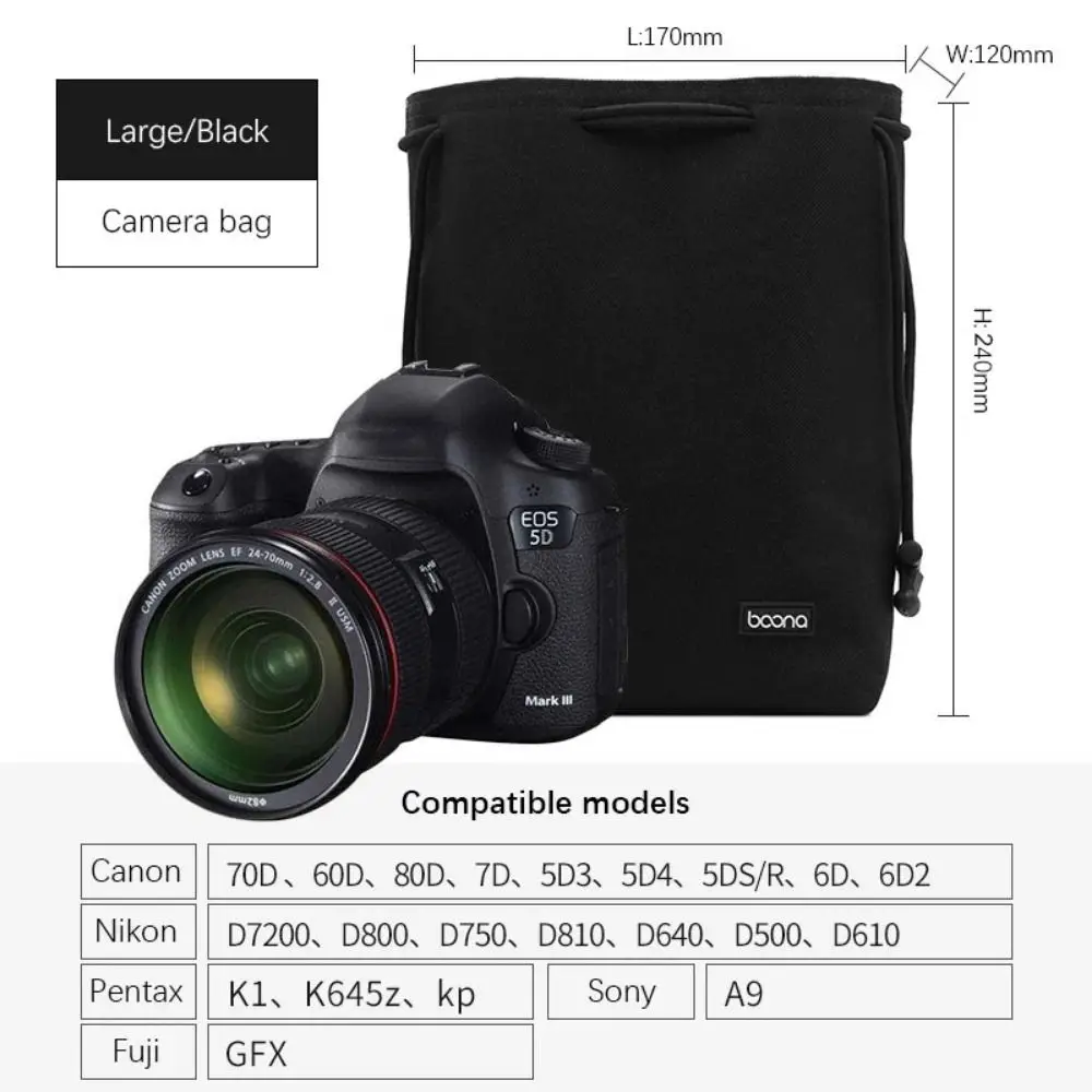 

Adjustable Strap Camera Storage Bag Inner Bag Velvet Lining DSLR Drawstring Bag Handbag Dustproof Photography Protective Bag