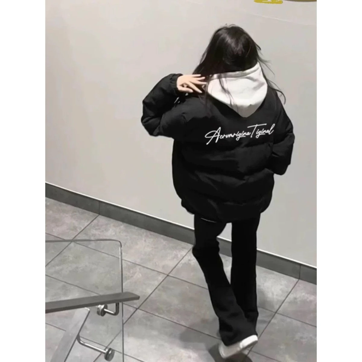 

American Sle Thiened Bla Cotton Jaet for Couples Winter New Design Oversize ex Long Sve Warm Faionable Stree...