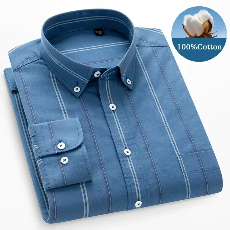 

Spring Luxury Long Sleeves Shirt Men Turn Down Collar Oxford Plus Size Business Striped Designer Shirts Man