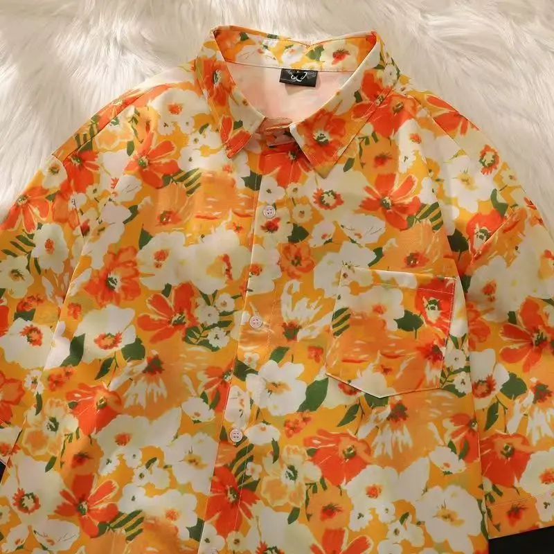 

Japanese Thai Retro Hawaii Cuban Collar Flowers Print Short Sleeve Shirt Men Women Shirts Summer Hip Hop Shirt Casual Shirt 2025