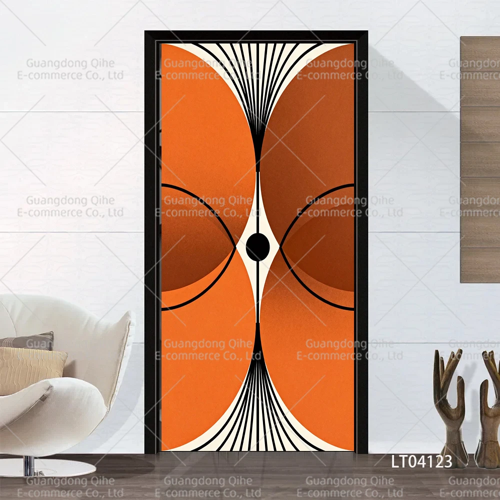Colorful Geometric Patterns Door Vinyl Sticker Full Door Wrap 3D Wallpaper Customize Home Decoration