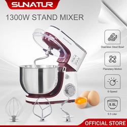 Sunatur amassadeira 5.5l máquina de massa de farinha 110v/220v misturador de suporte 1300w liquidificador de pastelaria elétrica máquinas de cozinha amassar