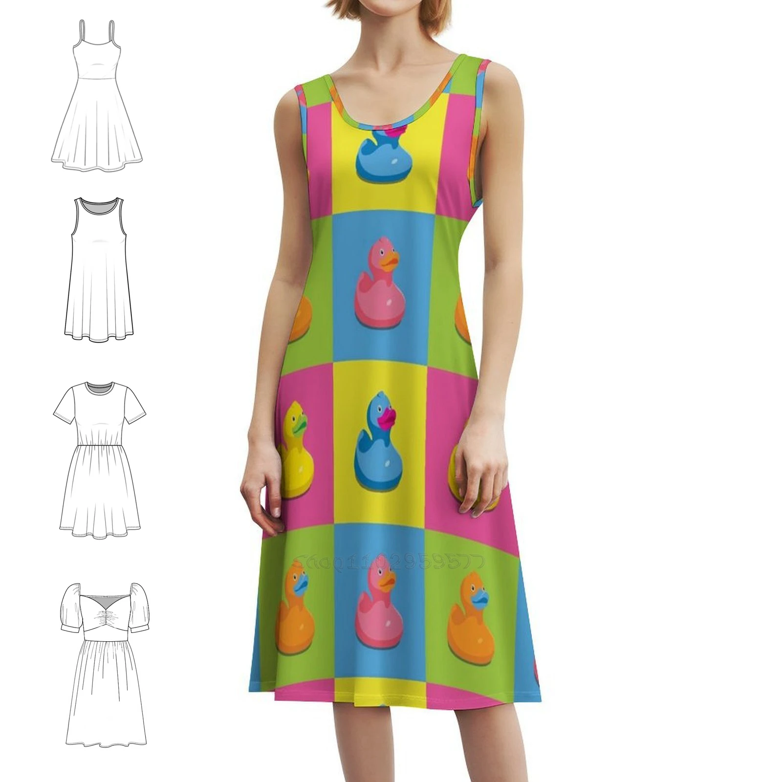 فستان من المطاط على الطراز الكوري لفن البوب للنساء، فستان كاجوال أنيق للحفلات أو الارتداء اليومي، بطة مطاطية من المطاط #1