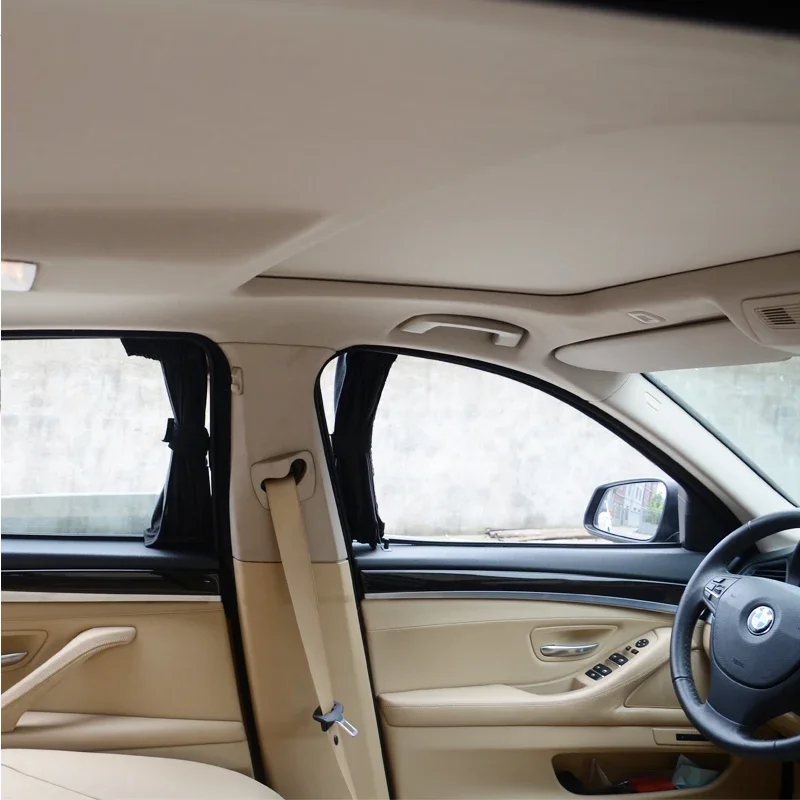 2 x 50L Stretchable Aluminum Rail Car Side Window Sunshade Curtain Auto Window Sun Visor With Elastic Cord - Black/Beige/Gray