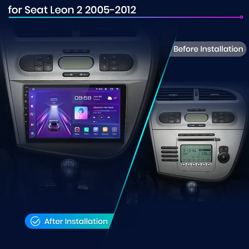V1 EU Stock CarPlay For Seat Leon 2 Android Auto Car Radio Navigation For Seat Leon 2 2005-2012 Car Autoradio Multimedia