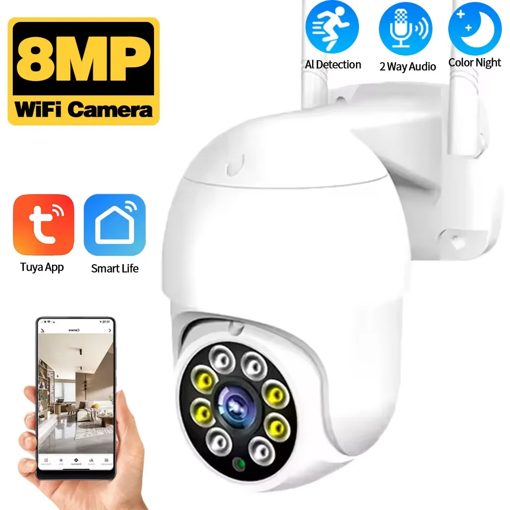 

Tuya Smart 4K 8MP PTZ Wi-Fi IP Беспроводная камера Открытая защита безопасности Автоматическая камера слежения CCTV Камера видеонаблюдения