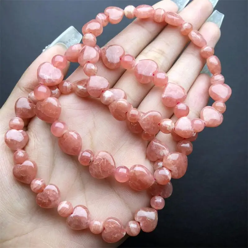 Natural Red Lace Agate Heart Bracelet Crystal Healing Stone Stretch Gemstone For Women Birthday Present Lover Gift 1PCS