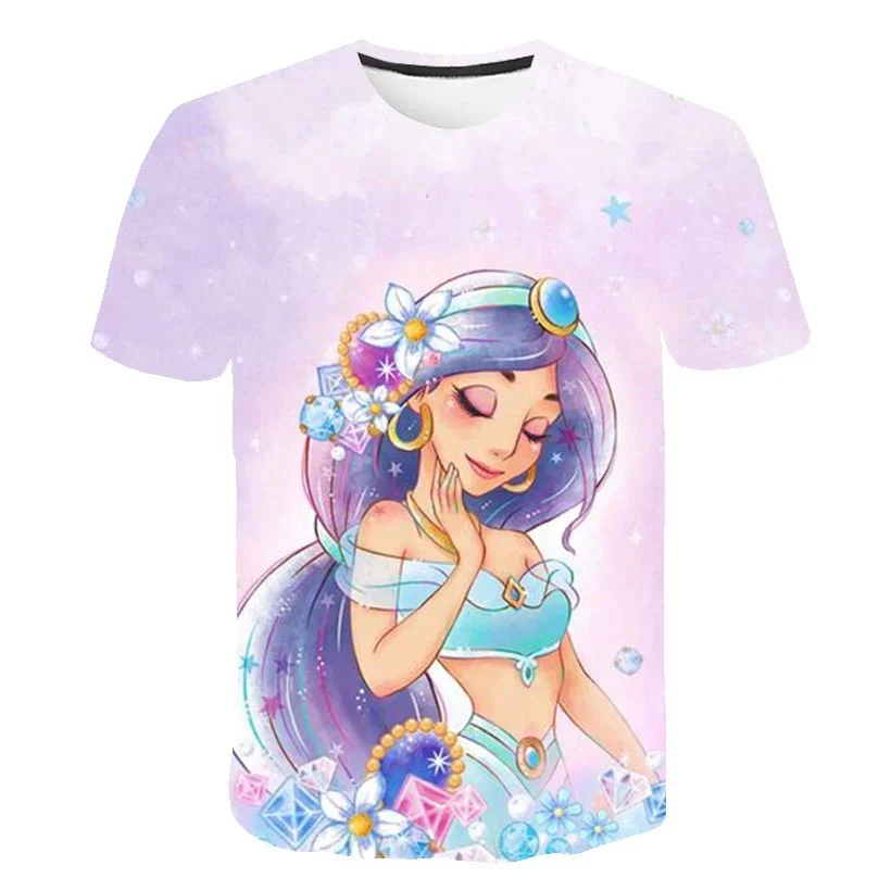 Summer Princess Jasmine T-Shirt Women And Girl Cartoon Short Sleeve T-Shirt Disney Fashion T-Shirt Casual Clothing