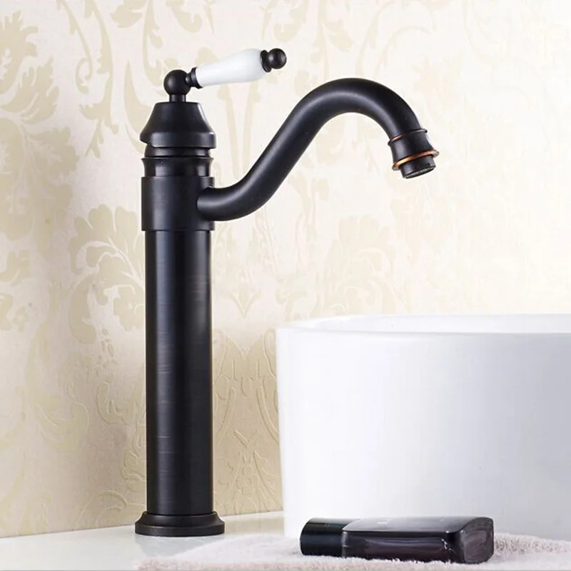 Wholesale and Retail Bathroom Black Ceramic Faucet 360 Swivel Spout Vanity Vessel Sink Mixer Tap Bathroom Washbasin Taps ZR255