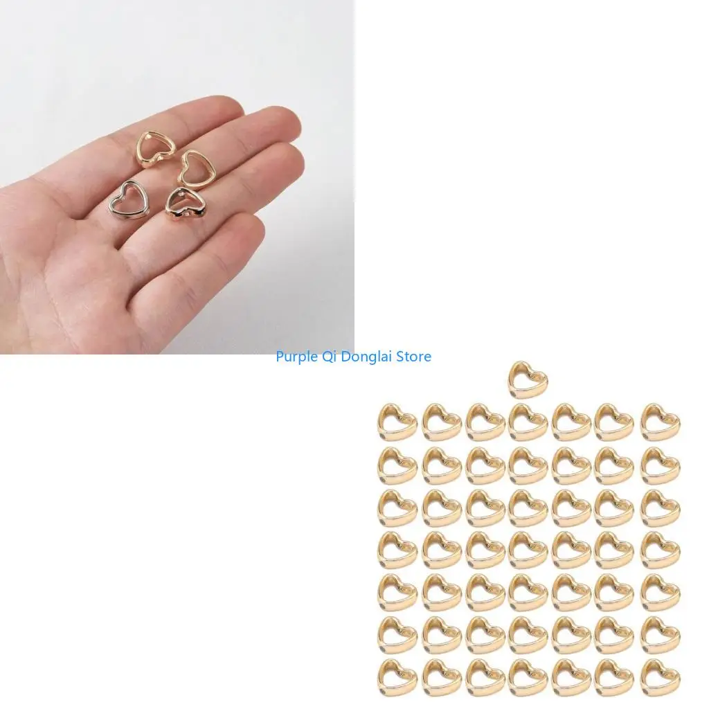 L21E Pack of 50 Fashionable Heart Shaped Double Hole Beads CCB Material Hollow Heart Pendants Jewelry Accessories for Jewelry