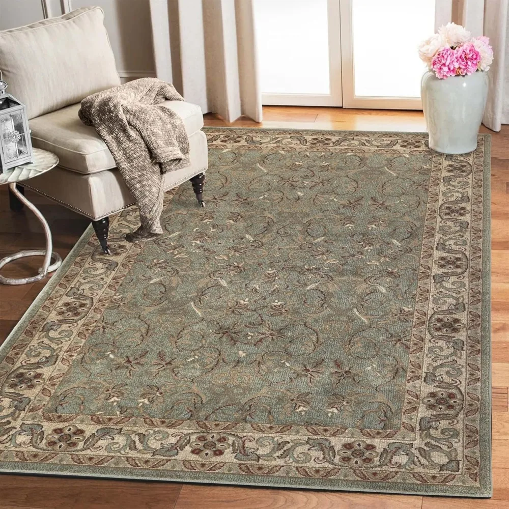 Indoor Area Rug, Jute Backed Rugs for Bedroom, Living/Dining Room, Office, Kitchen, Traditional Floral Scroll Floor Decor