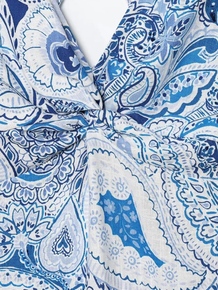 Damska sukienka midi w kwiaty nerkowca z paskiem do spaghetti Seksowna sukienka boho bez pleców z ozdobnym wiązaniem w talii Sukienka midi na plażę Dzielone sukienki wakacyjne