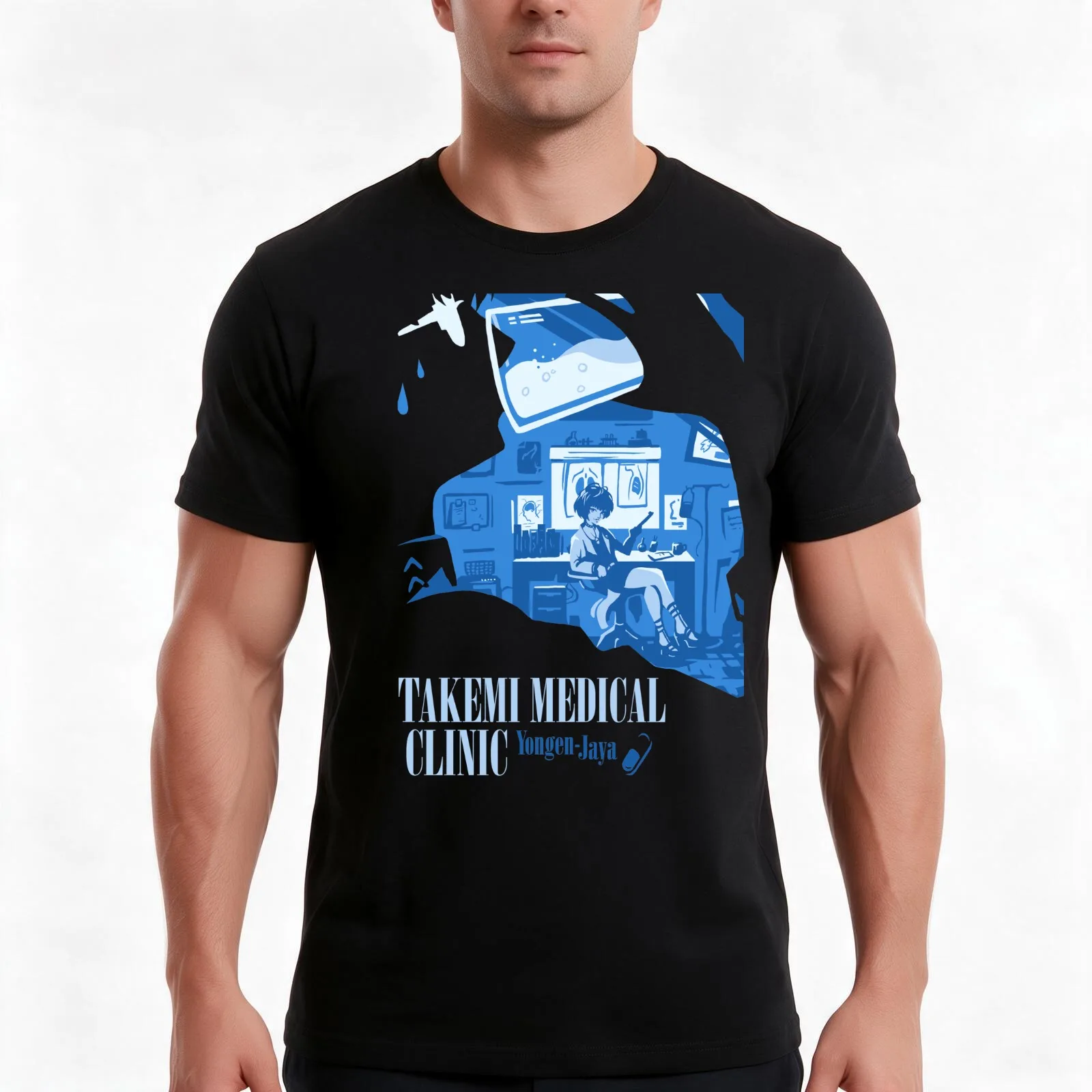 Takemi Medical Clinic T-Shirt, Summer Casual Cotton Tee, Oversized Streetwear Tops, Vintage Graphic Print, Unisex Men Women