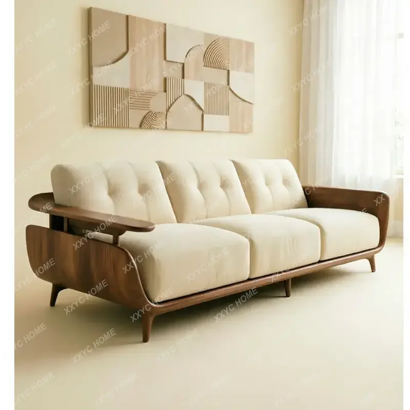 New Chinese-style living room solid wood size apartment high-end simple multi-person sofa