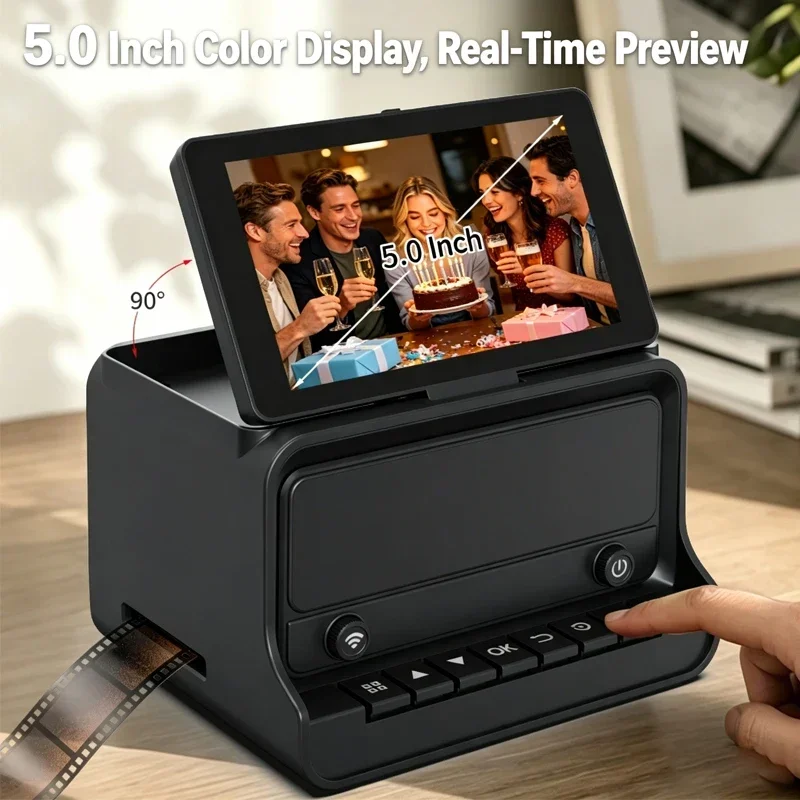 D3 One-Click Film Negative Scanner 5 in 1 Color LCD Screen WiFi Transfer Digitizer Convert B&W Color Negative Film to JPG
