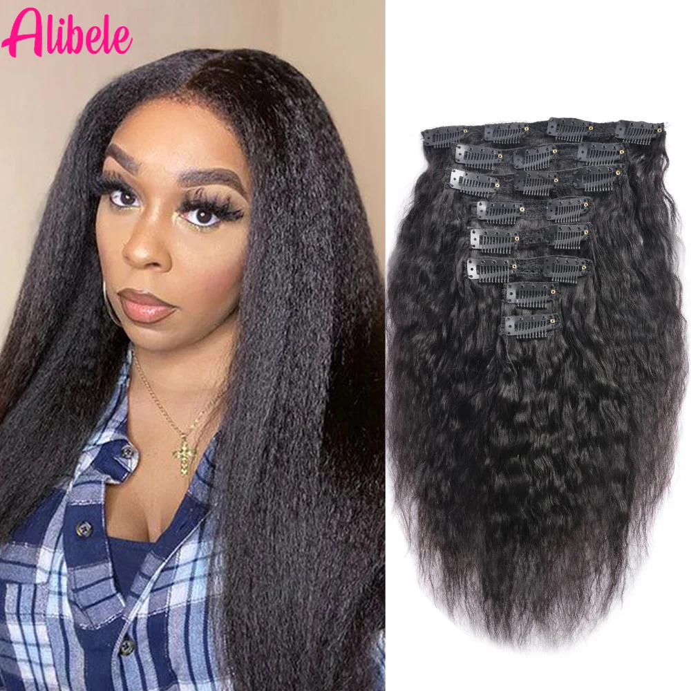 

Kinky Straight Clip In Extensions Human Hair Brazilian Clip In Natural Black Color Clip Ins Yaki Hair Clip in Extension 120G