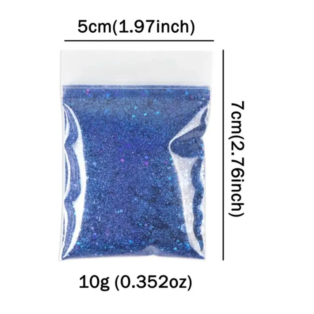 1Bag 10G Holographic Silver Chunky Glitter Powder Mixed Hexagon Shape Sequins for Gel Nail Polish Epoxy Resin DIY Accessories