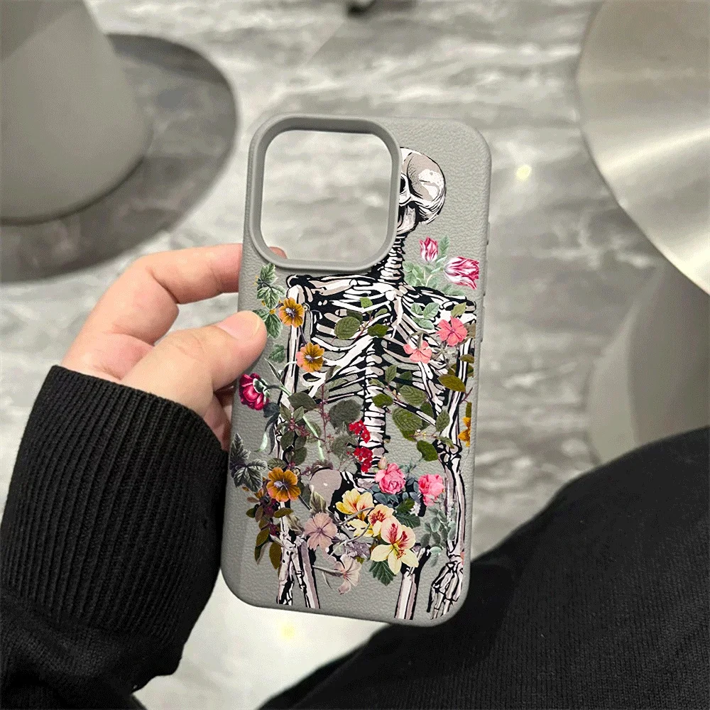 Blumen-Skelett-Handyhülle für iPhone 17 16 15 14 13 12 Pro Max 16 15 14 Plus 17 16 15 14 13 12 Pro 17Air Silikon-Matt-Hülle – Detail 9