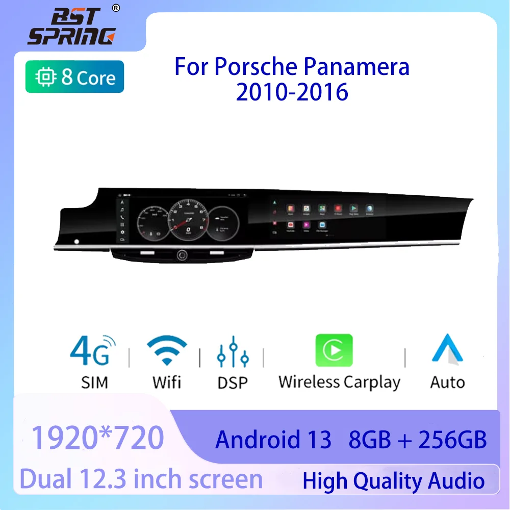

12.3" Dual Andriod 13 for Porsche Panamera 2010-2016 autoradio Dual Screen Car Navigation GPS Stereo Carplay Multimedia Player
