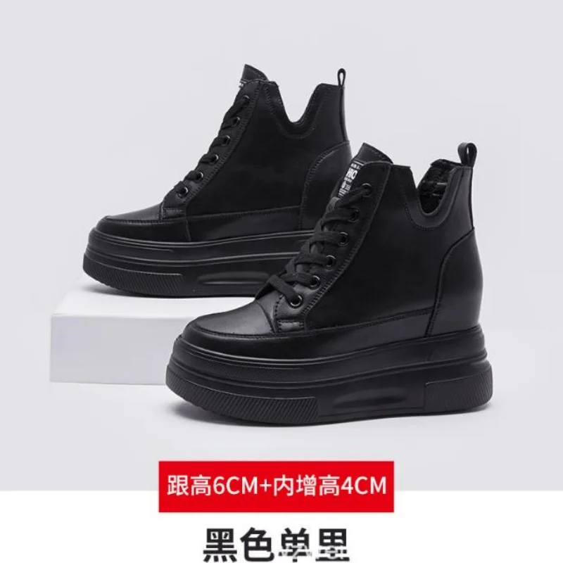 Autumn High Platform Sneakers 10CM High Heels Women Thick Sole Ankle Boots Leather Wedge Winter Casual Shoes black Boots