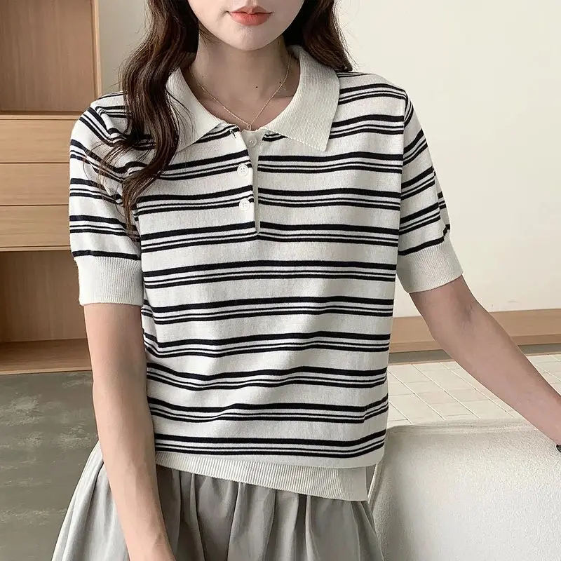 

Summer New Women's Neck T-shirt 100% Cotton Knit Short S Cleanfit Style A-Line Sleeve Poly Fabric Women's Shirt