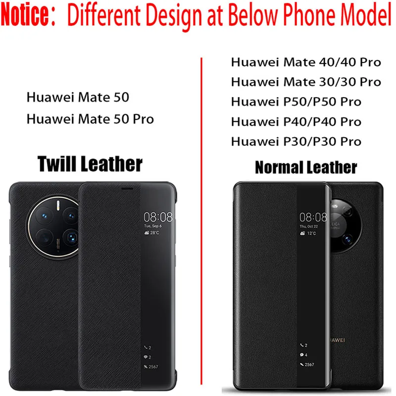 Official Original Smart View Call ID Leather flip Cover Case for HUAWEI Mate 50 40 Pro Plus Mate 30 Pro P20 P30 P40 P50 Pro