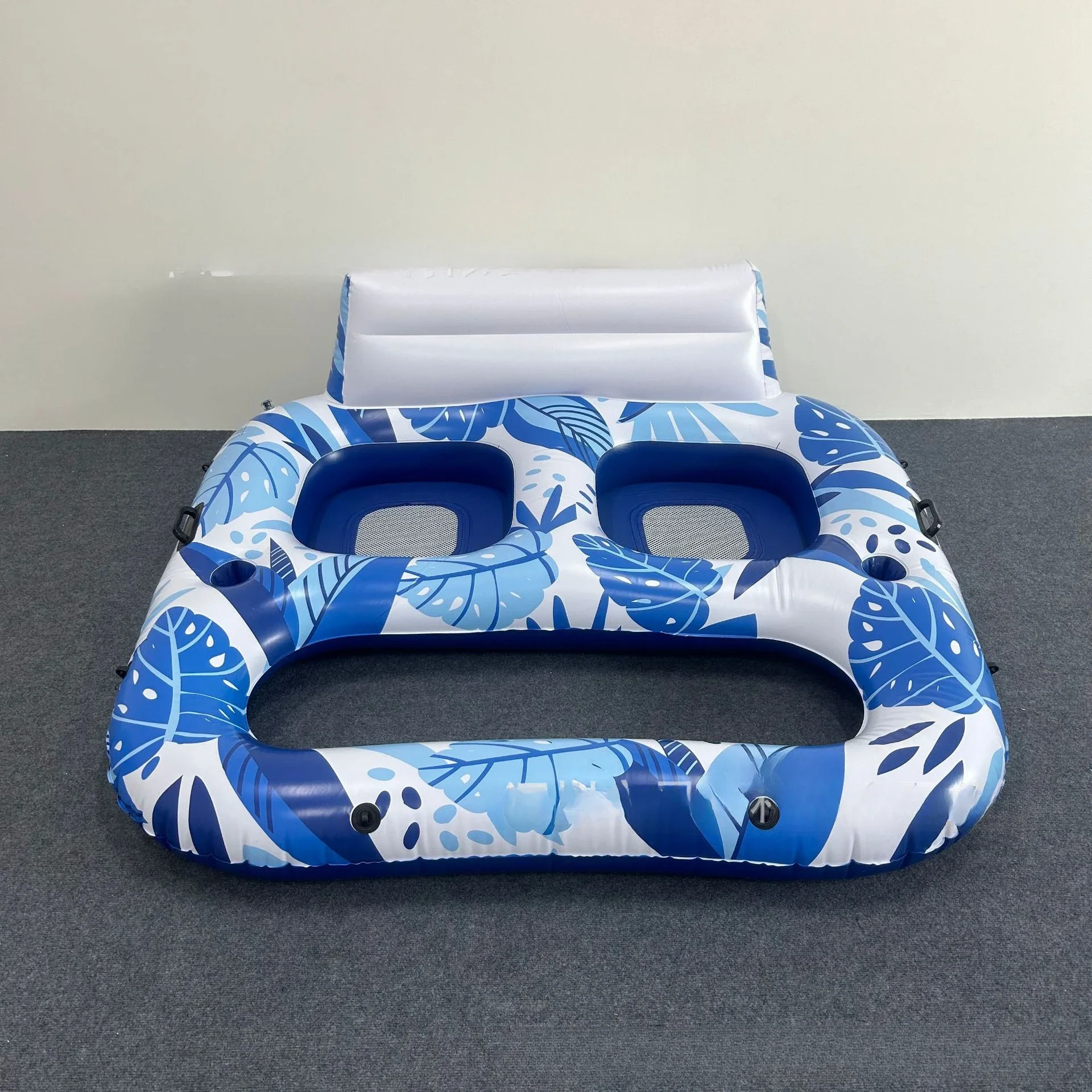 Double inflatable floating row, water lounger floating row, foldable striped floating row