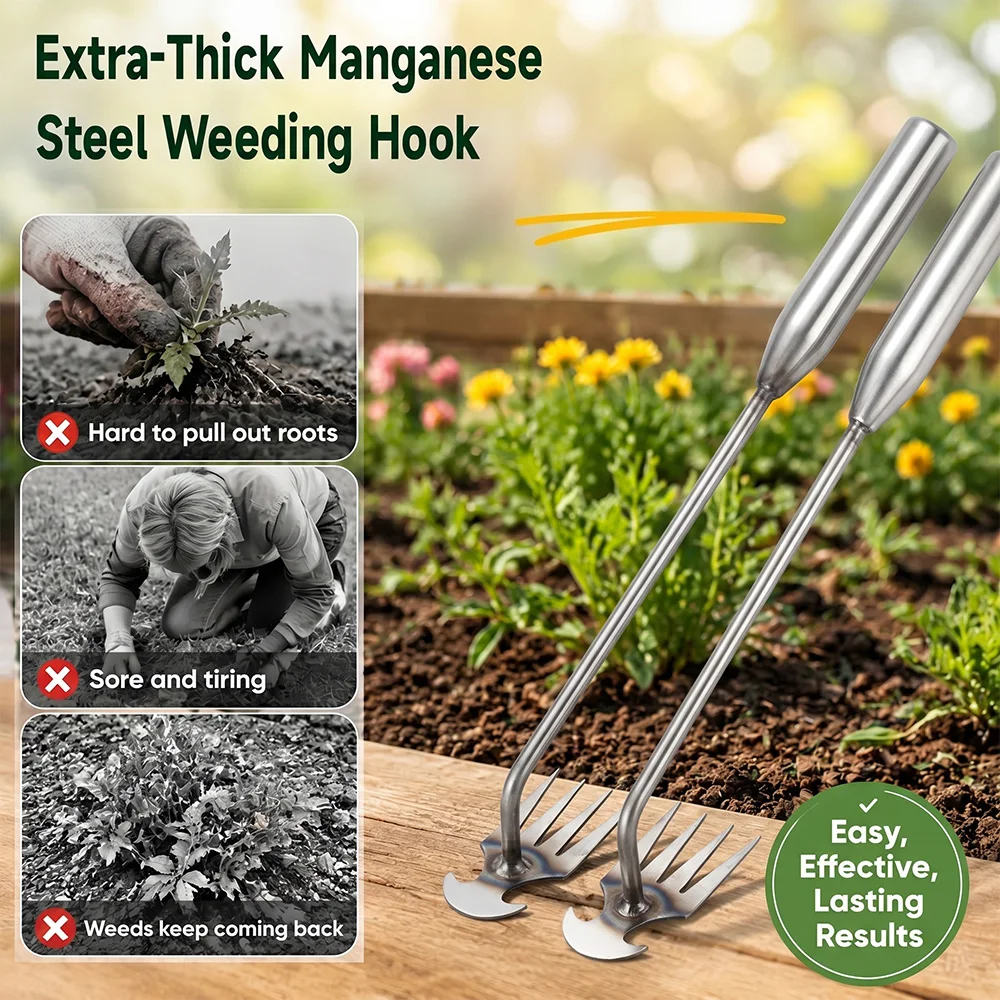 Weeding Hook Sharp Root Remover Hand Weeder Cultivator Rake Labor Saving Gardening Tool For Yard Lawn Garden & Potted Plants New