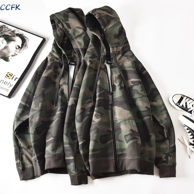 Harajuku Zipper Hoodie Women Japanese Street Style Hip Hop Y2k Couple Top Camouflage Jacket Thin Cotton Loose Sweatshirt Coat