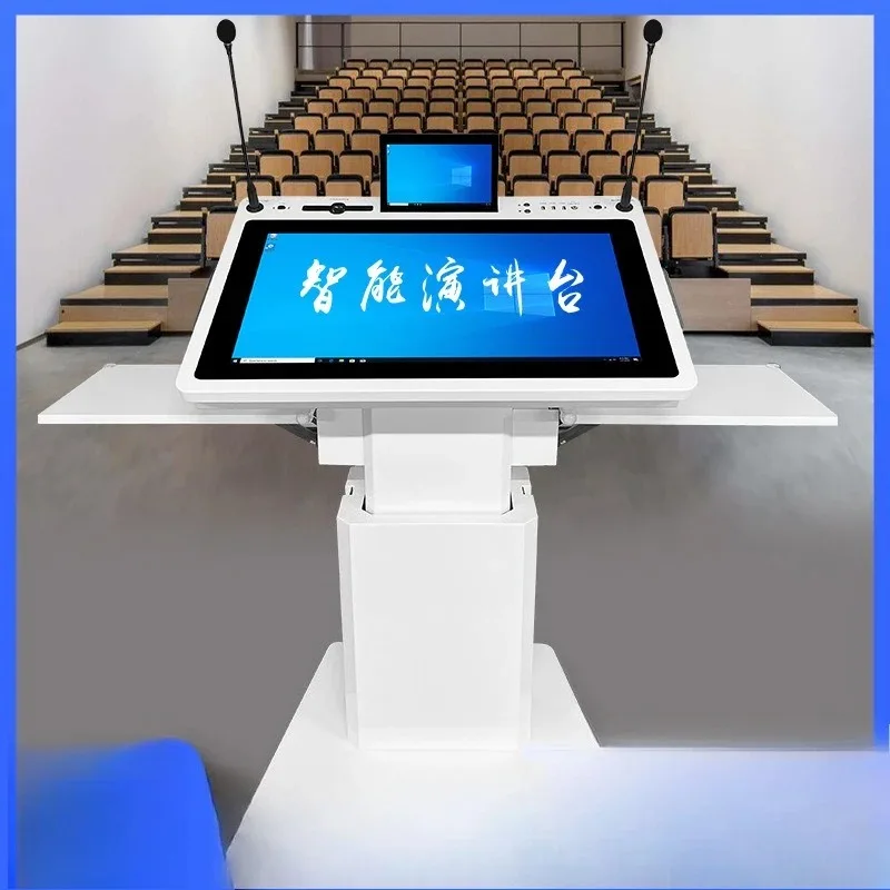 Multimedia intelligent podium with display screen Instructor intelligent podium Double microphone intelligent conference lifting