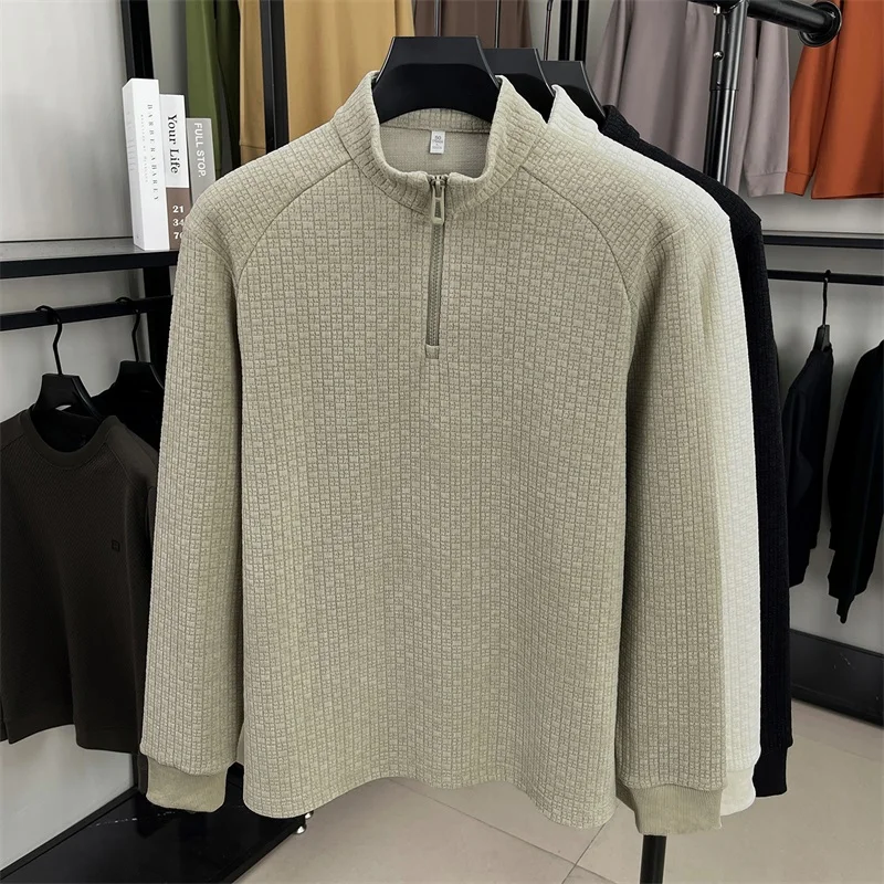 عالية الجودة نصف سستة الوقوف طوق البلوز الرجال الخريف جديد عصري الهراء تصميم الكورية فضفاضة عادية كم طويل تي شيرت #5