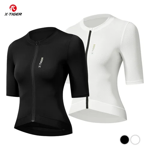 X-TIGER Jersey de ciclismo para mujer, transpirable, de secado rápido, manga corta, MTB, bicicleta de carretera, Top de ciclismo, ropa de bicicleta en blanco y negro