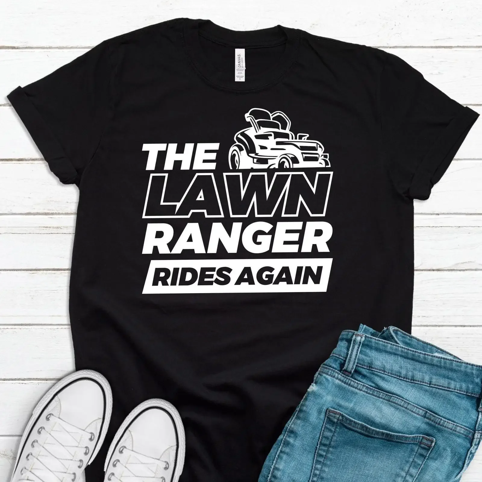 The Lawn Ranger Rides Again Funny Mower T Shirt Landscaper Gardening vintage Washed Comfortable Stylish Stretched Slightly