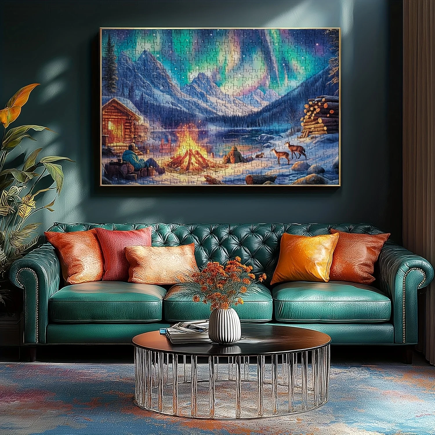 1000 Stück Aurora Bonfire Puzzle – herausforderndes Nordlichter-Design, kratzfest, tragbar, ideal für Spielacht