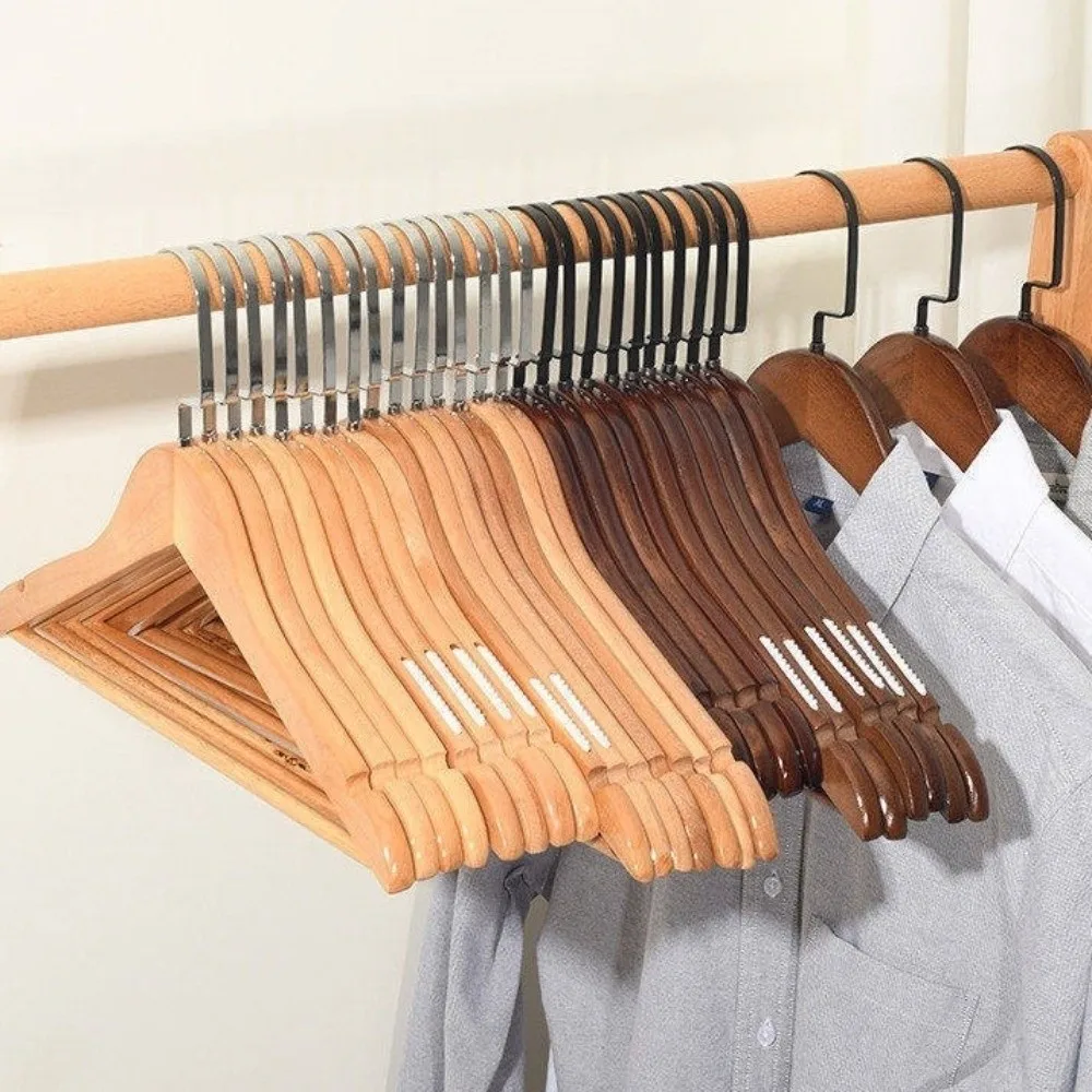New Durable Wood Hangers Notches Design Swivel Hook Wooden Clothes Hangers Smooth Hanging Non-Slip Coat Hangers Closet Storage