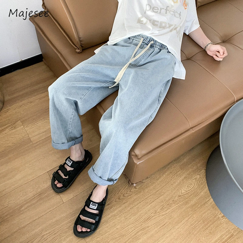 

Men Jeans Drawstring Baggy Leisure Cozy Hip Hop Korean Style Teenagers Daily Simple Advanced Mops Trousers All-match Classic