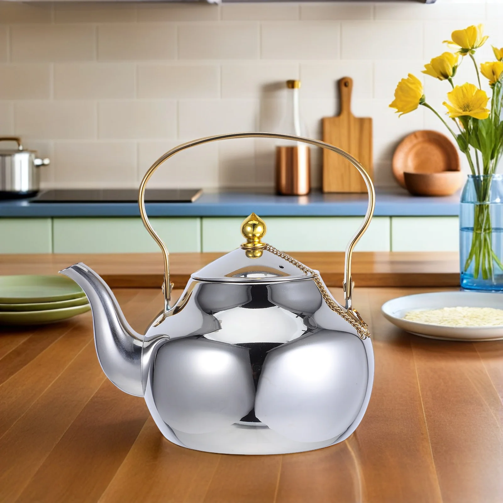 

Stainless Steel Teapot Beverage Pitcher Kettle Strainer Cold Water Jug Boiling Hot