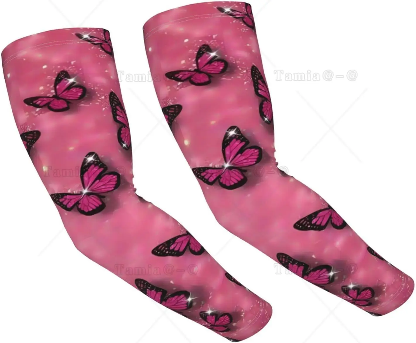 

Glittering Pink Butterfly Print Arm Sleeves Cooling UV Sun Protection Sports Compression for Men Women Basketball Arm Sleeves