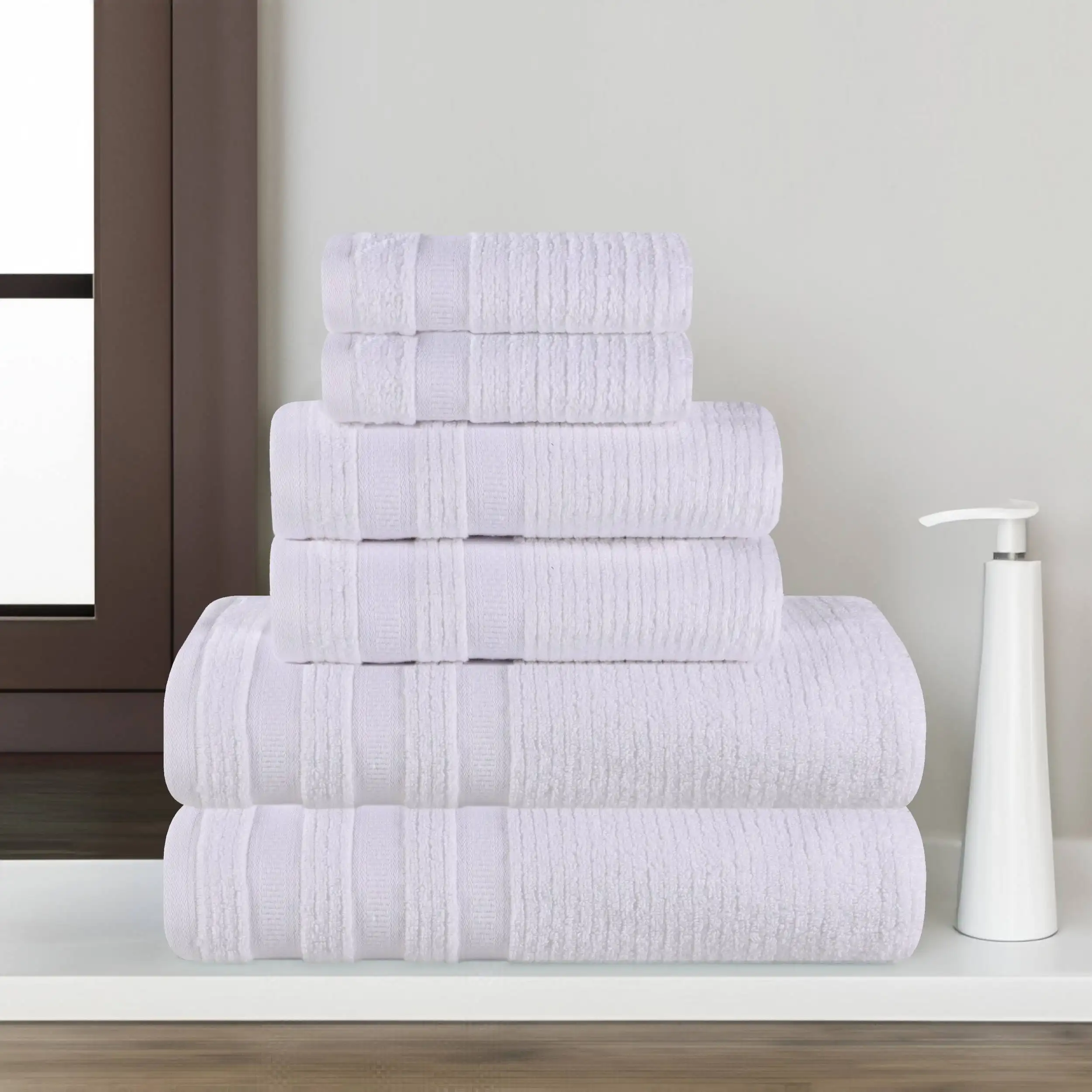 

Zero Twist Cotton Ribbed Geometric 6-Piece Towel Set, White