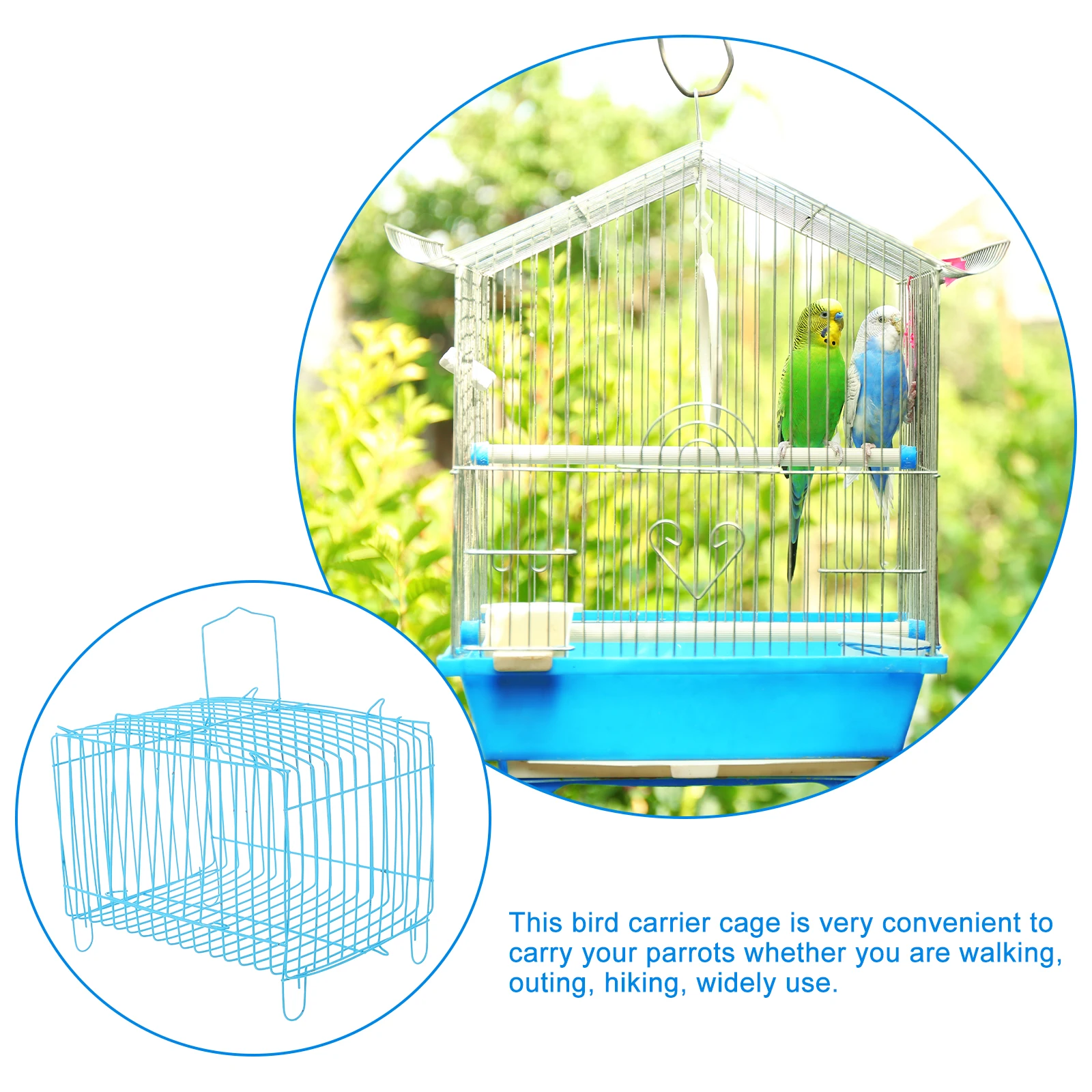 

Portable Bird Cages Handcage for Parakeets Outdoor Blue Wire Cage Travel Cockatiel Steel Parrot Cage Lightweight Pet Carrier