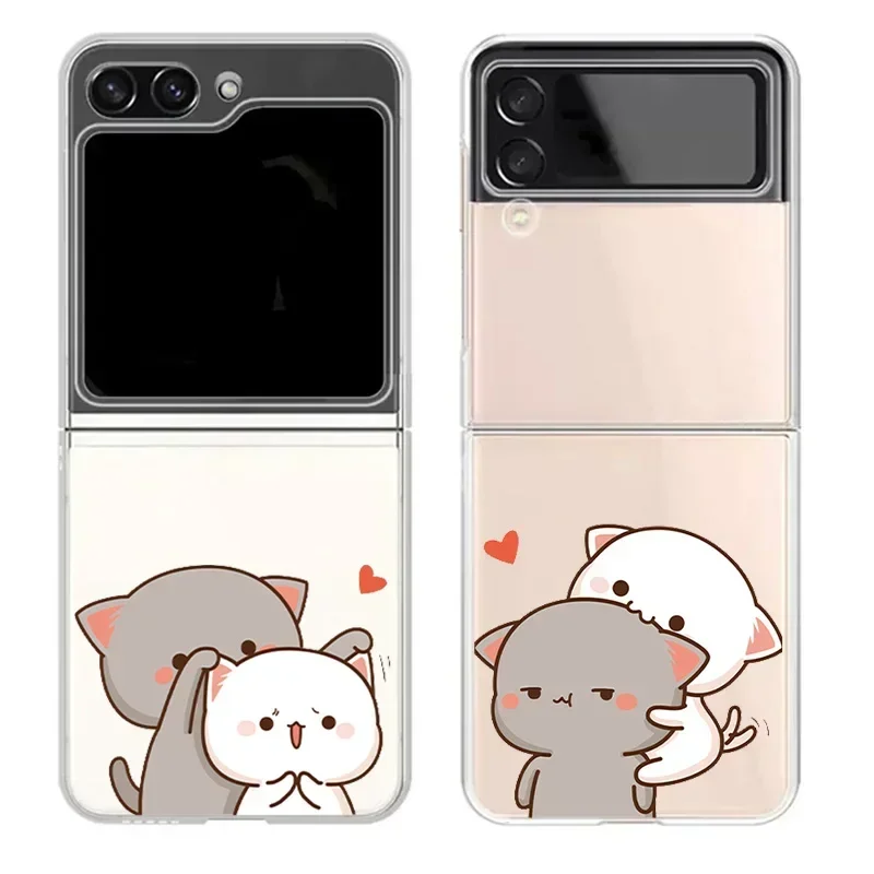 

Cute Cats Phone Case For Samsung Galaxy Z Flip 5 ZFlip 6 5G Transaprent Clear Cover for Samsung ZFlip 4 Z Flip 3 Cartoon Fundas