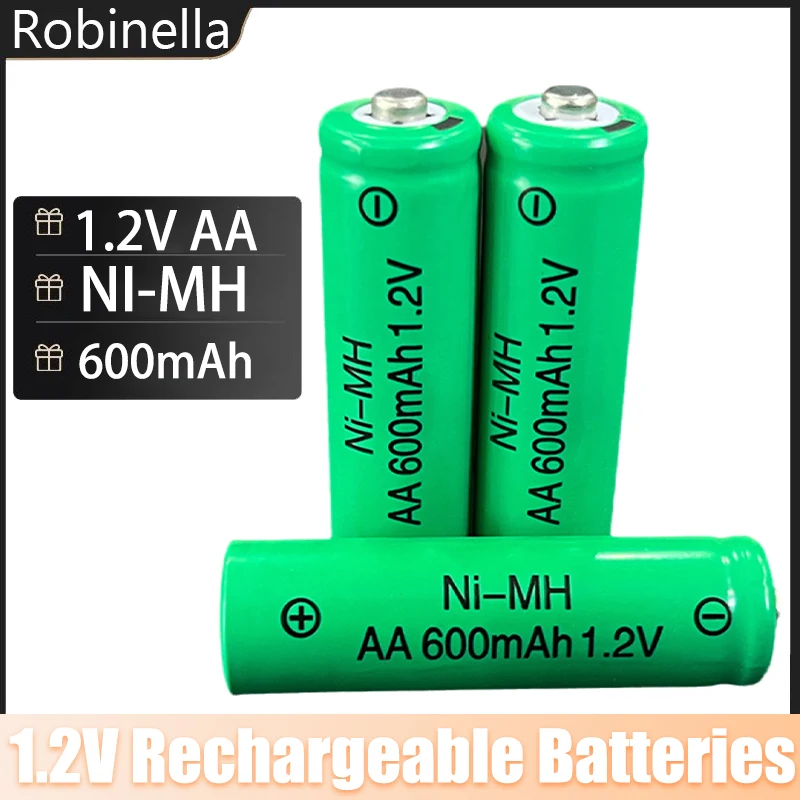 Rechargeable AA Batteries 1.2V 600mAh NiMH Cell for Solar Garden Lights, LED Torch, Shaver, Wireless Mouse, Microphone
