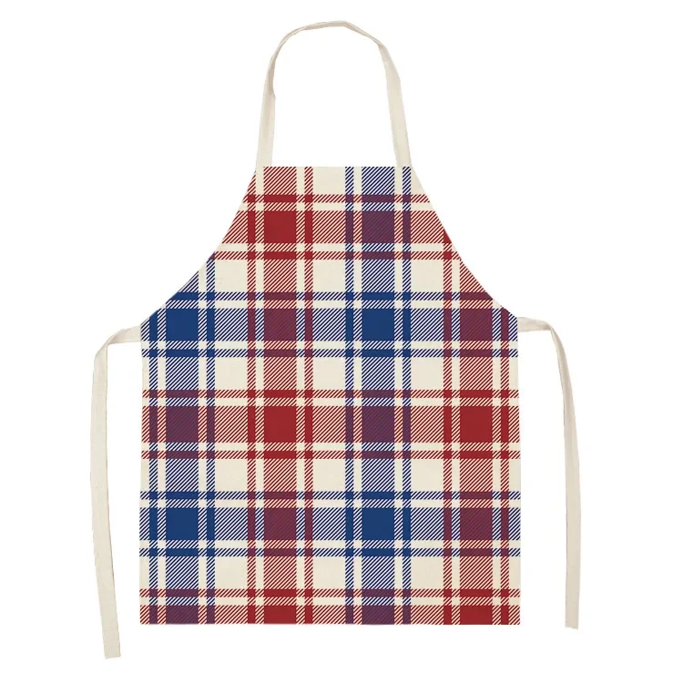 Color Grid Pattern Apron Kitchen Cooking Accessories Kitchen Oil-proof Adult Linen Sleeveless Apron Kitchen Cleaning Delantal