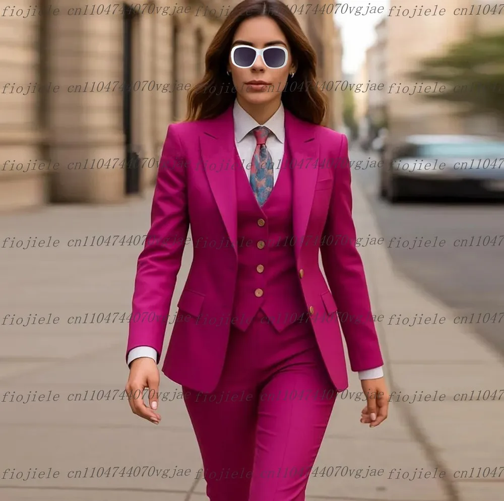 

New Rose Red Formal Business Women Suit Wedding Party Prom Ladies Mother Girl Wife Tuxedos Costume 3 Piece Set Blazer Vest Pants