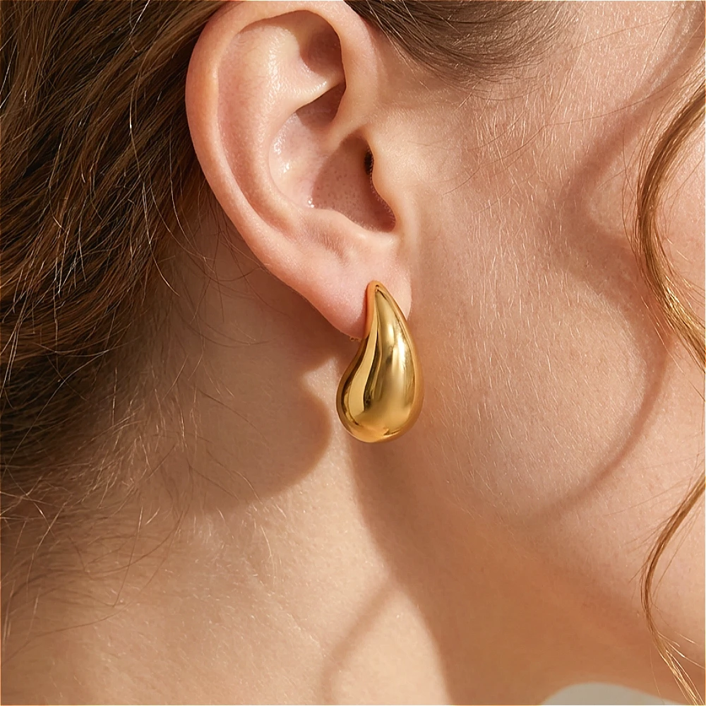 10-31mm Edelstahl Vintage Klobige Wassertropfen Ohrringe Für Frauen Vergoldet Dicke Ohrring Aussage Hochzeit Schmuck Geschenke – Detail 15