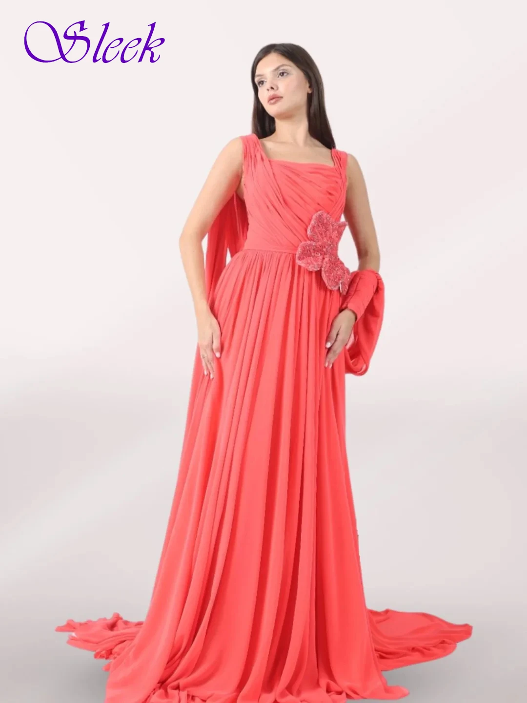 

Элегантное вечернее платье трапециевидной формы с квадратным воротником по индивидуальному заказу, нежное классическое платье на заказ, модное современное платье для выпускного вечера